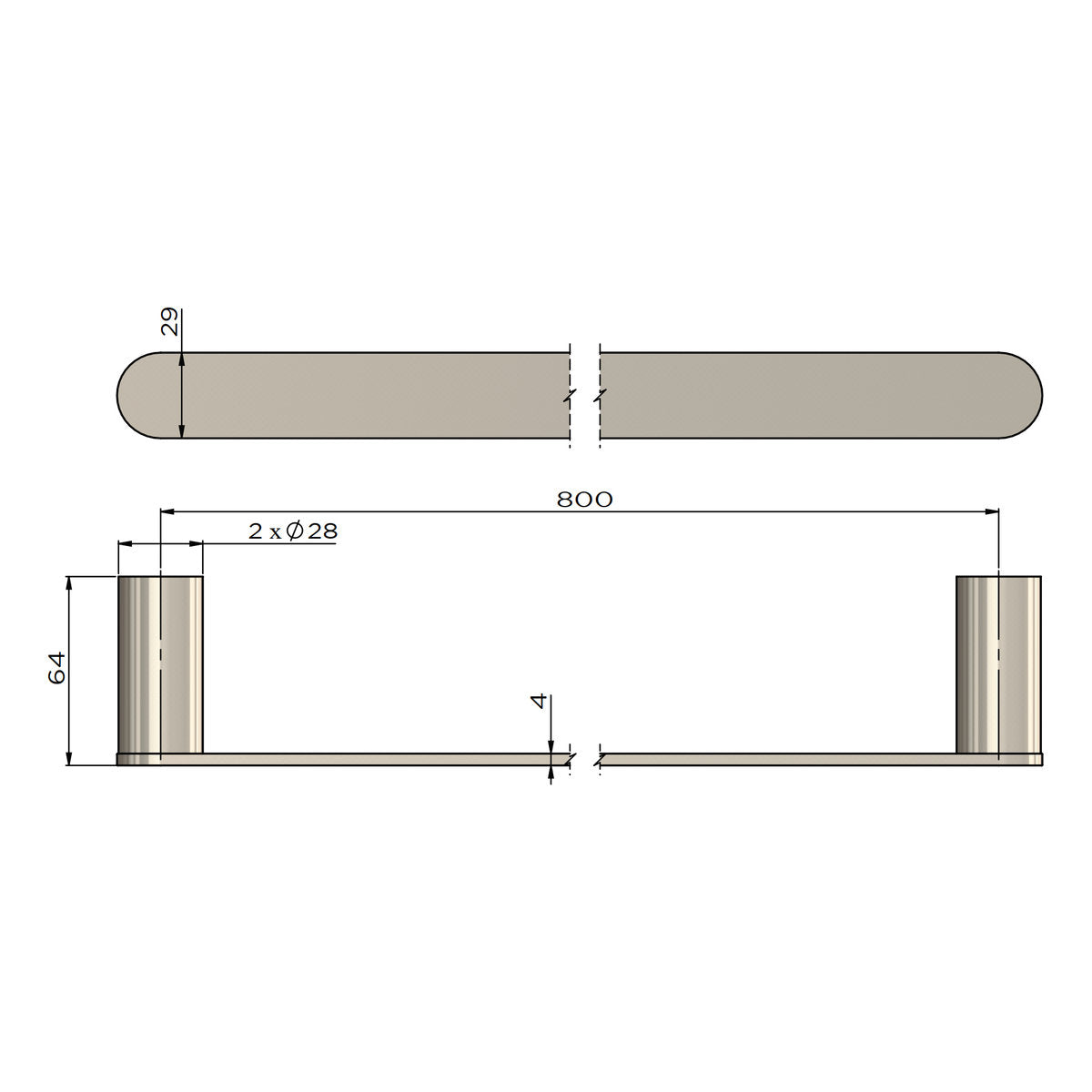 Meir Curvae Single Towel Rail 800MM Matte Black