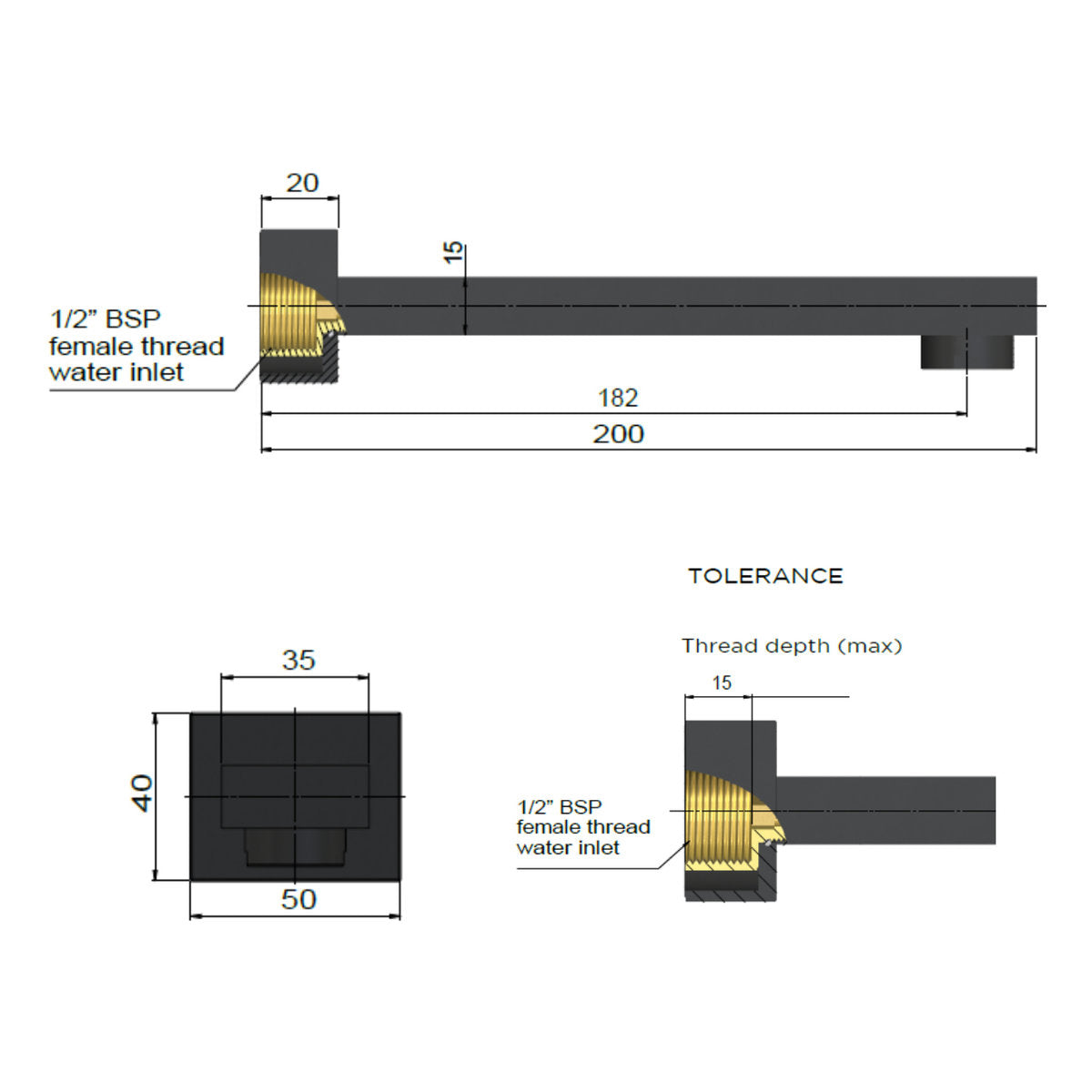 Square Wall Spout Matte Black