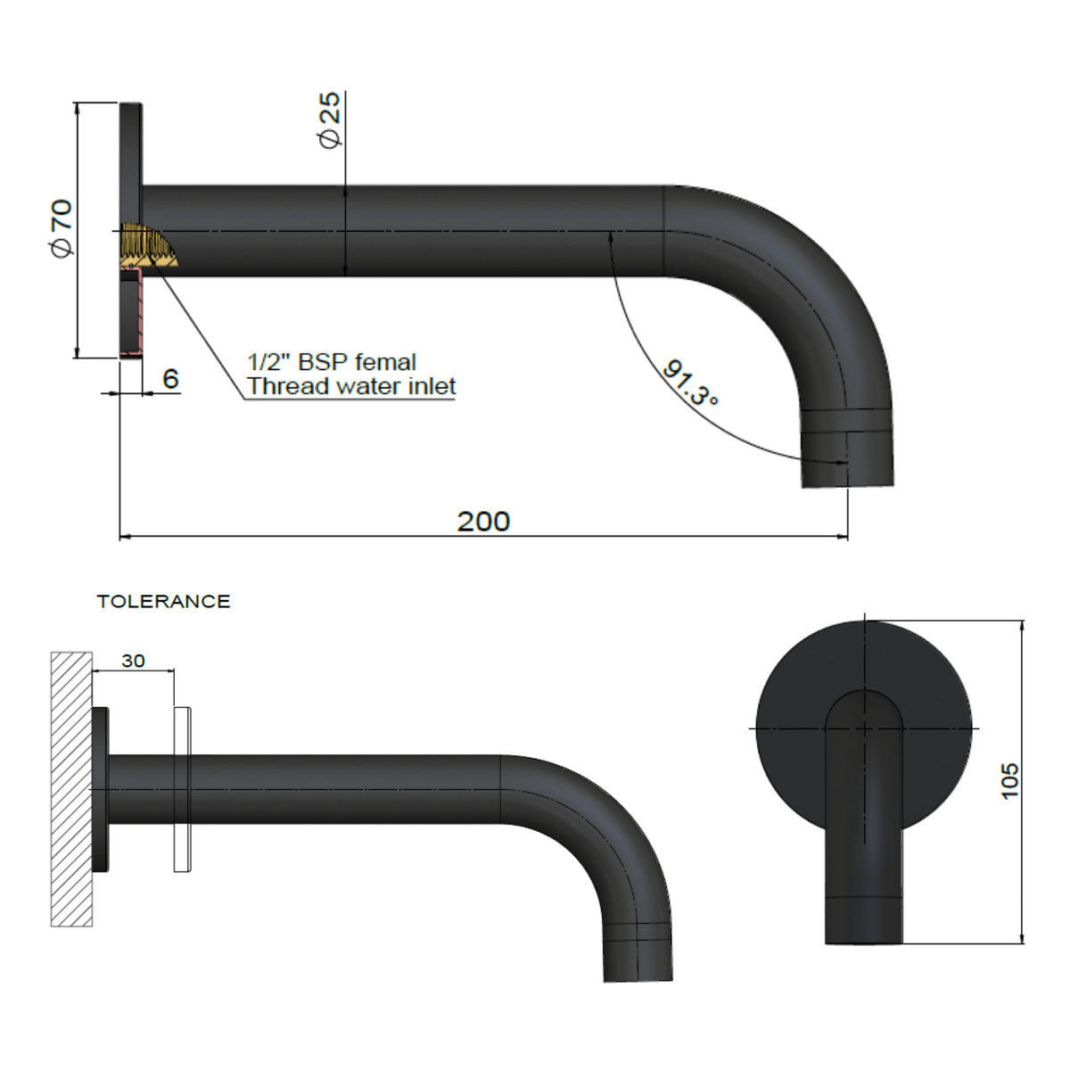 Round Curved Spout , Lustre Bronze