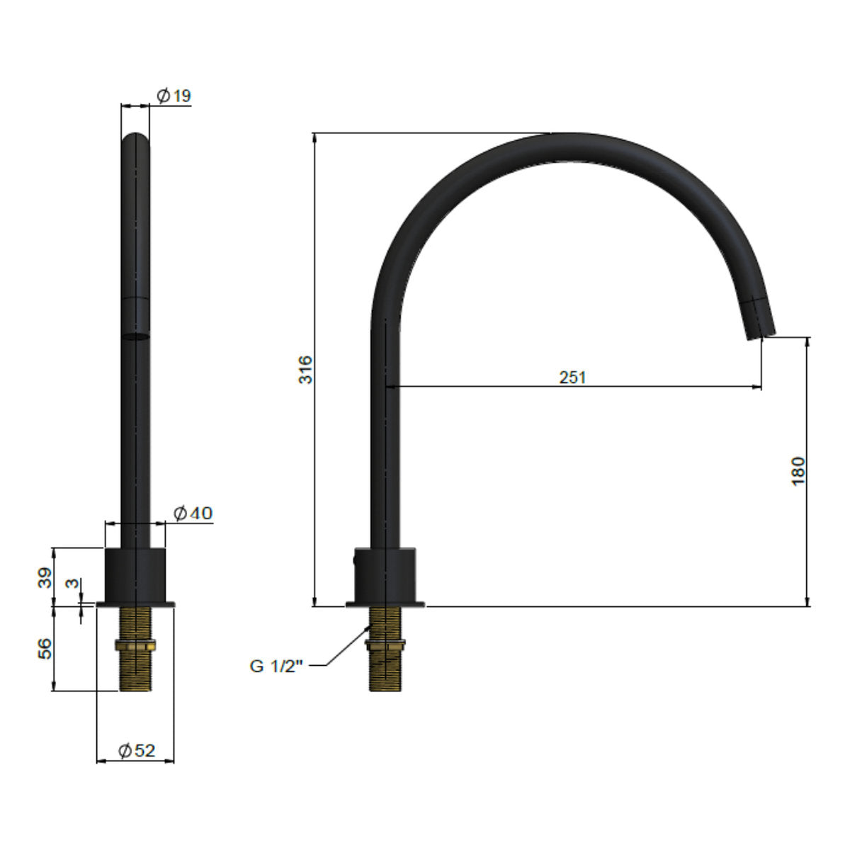 Round High-Rise Swivel Hob Spout Shadow