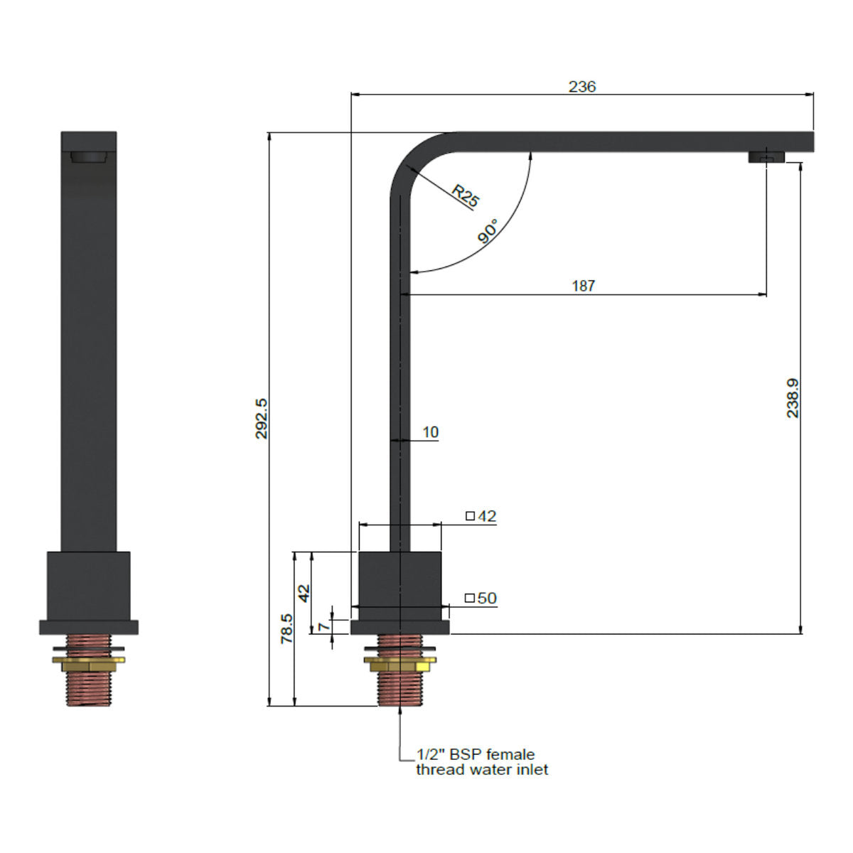 Square High-Rise Swivel Hob Spout Matte Black
