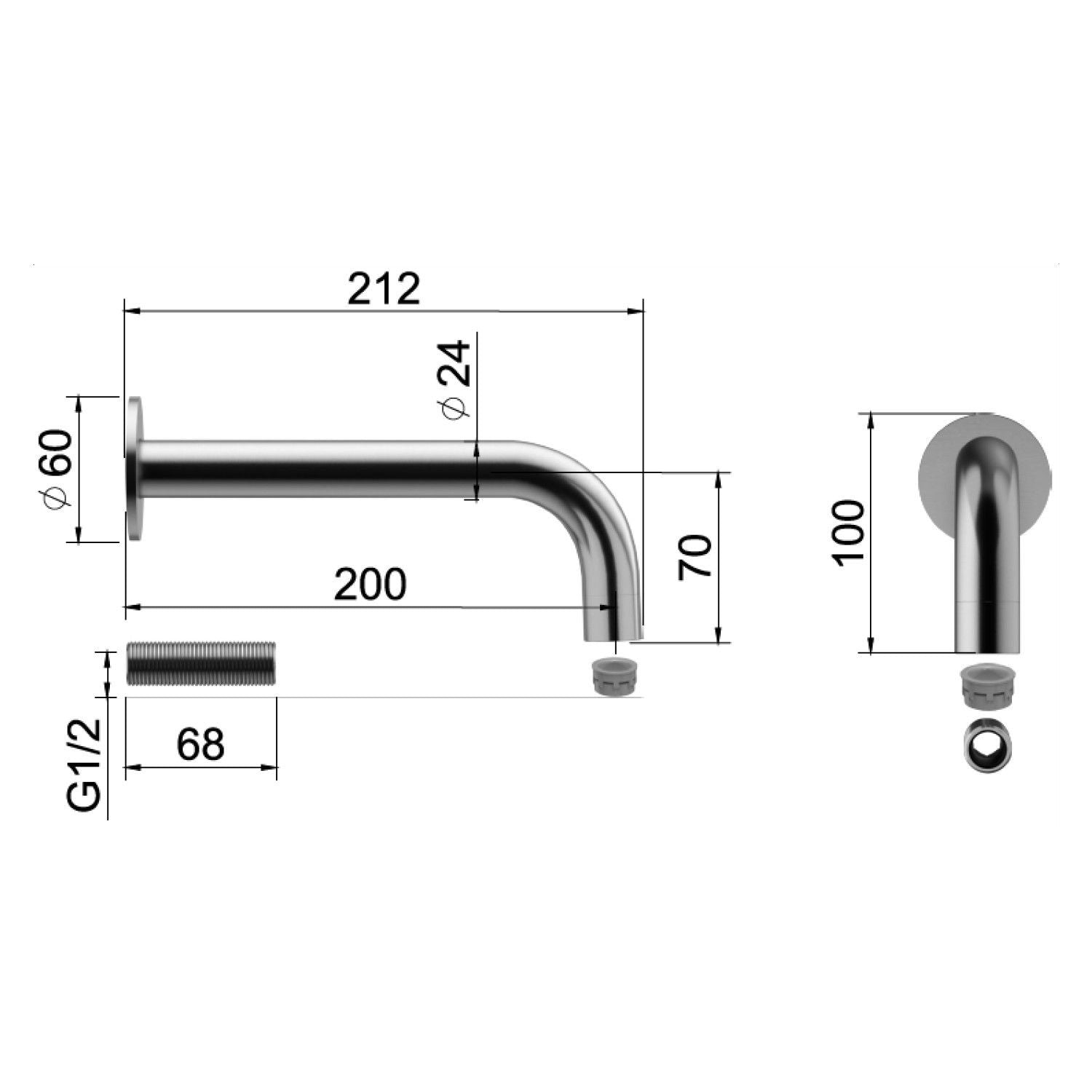 Outdoor Universal Round Curved Spout - SS316