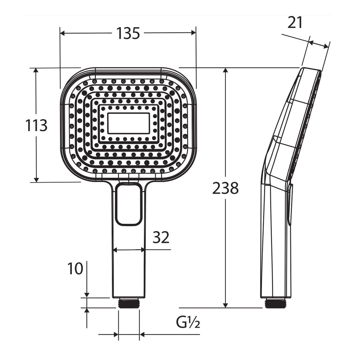 Fienza Kuro Hand Shower Head, Soft Square, Gun Metal