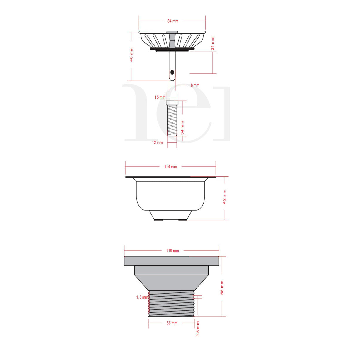 Meir Lavello Sink Strainer And Waste Plug Basket With Stopper, Shadow