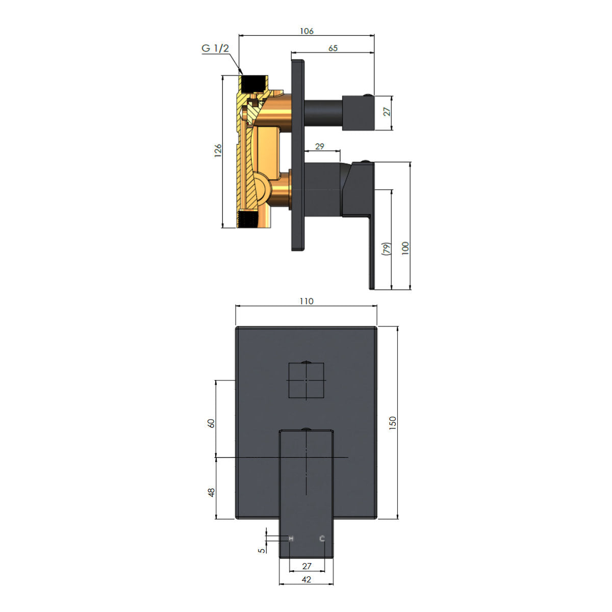 Square Diverter Mixer Matte Black
