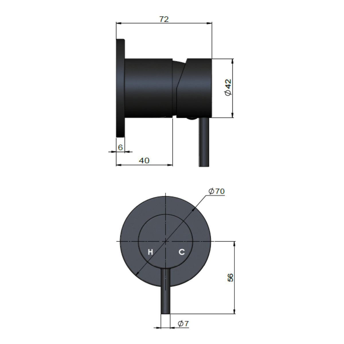 Round Wall Mixer Short Pin–Lever Trim Kit (In-Wall Body Not Included) - PVD Lustre Bronze