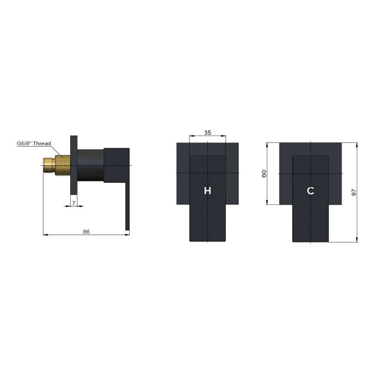Square Quarter Turn Wall Top Assemblies Matte Black