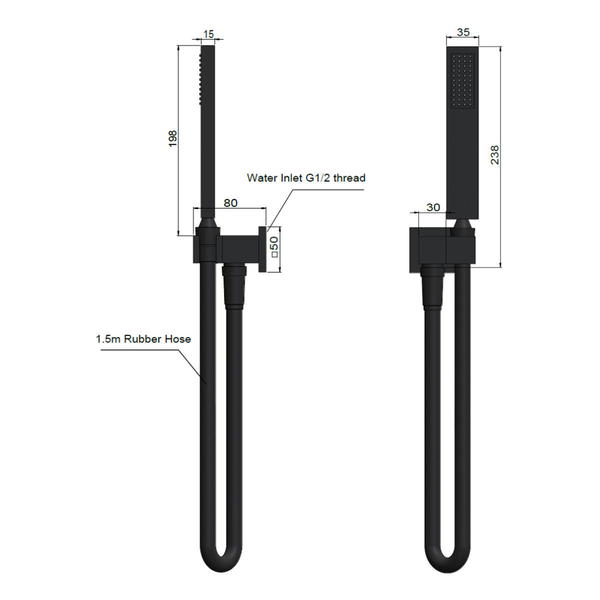 Square Hand Shower on Swivel Bracket Matte Black