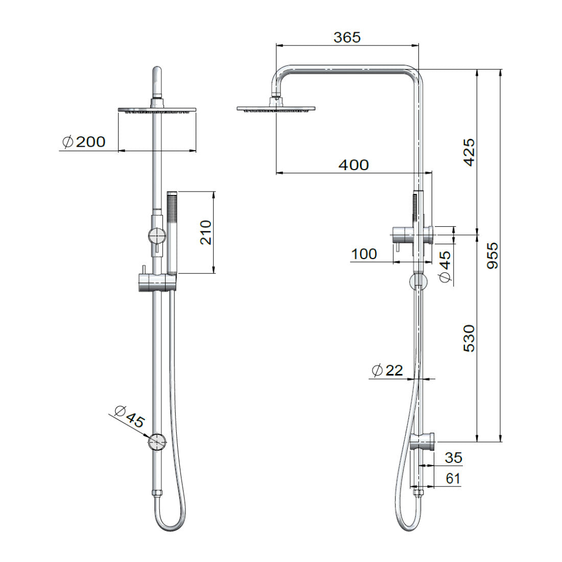 Outdoor Combination Shower Rail - SS316