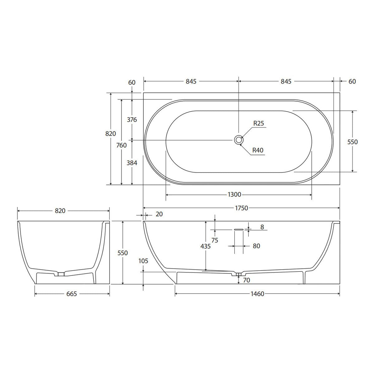 Matta Left-Hand Solid Surface Corner Bath, 1700mm