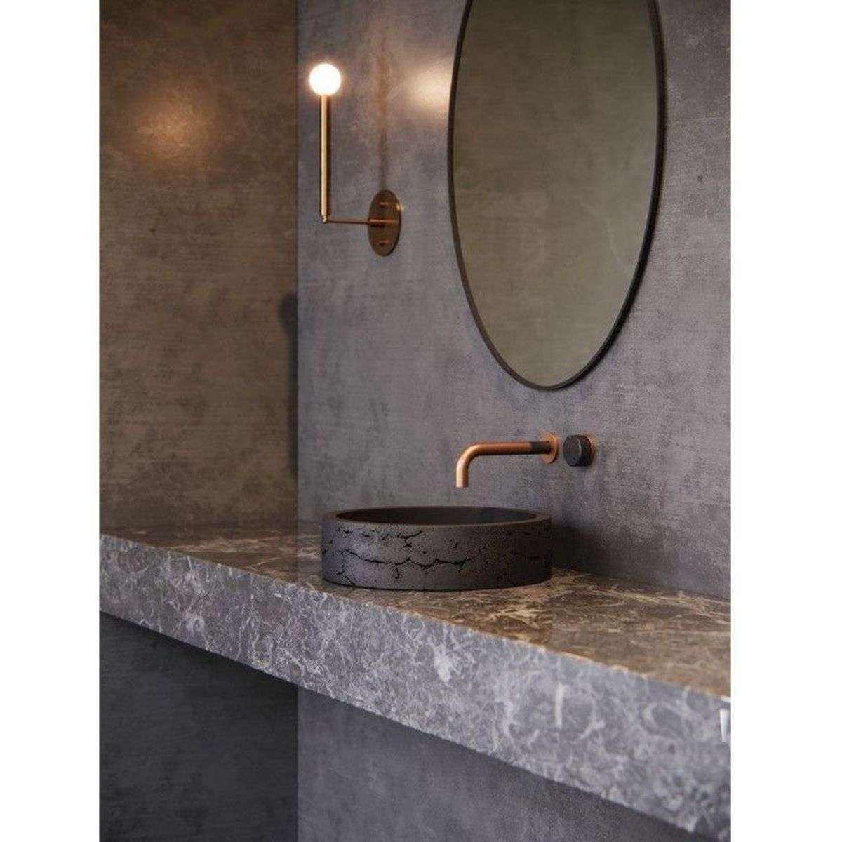Meir X Nood Co. Alchemy Series, Progressive Wall Mixer Set, Lustre Bronze/Olive