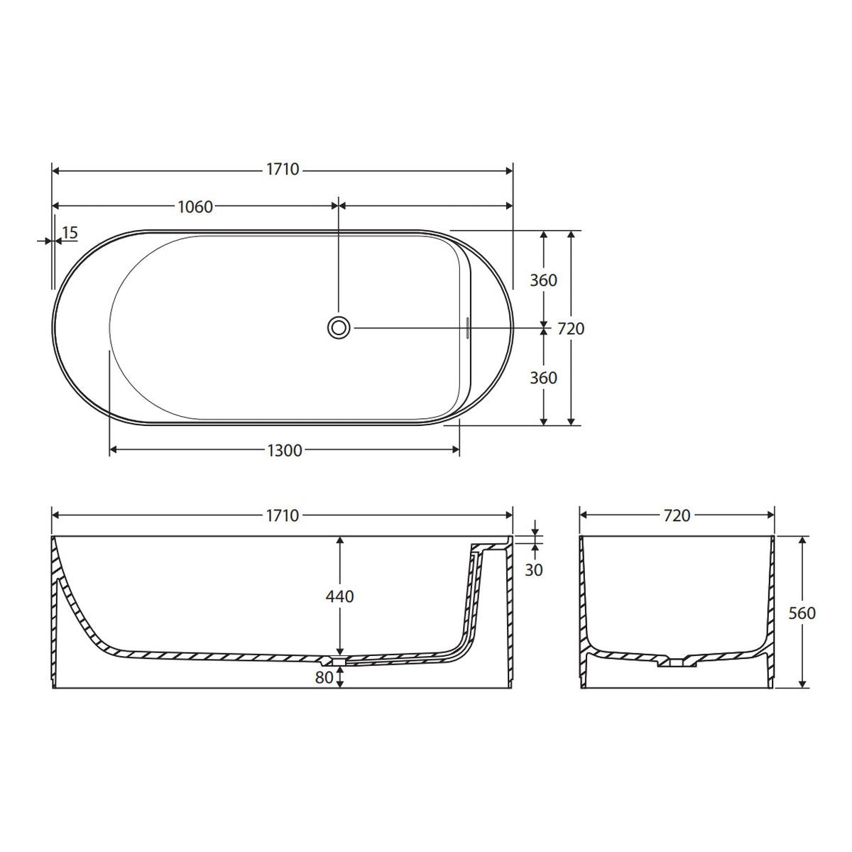 Minka Solid Surface Bath, 1700mm, Dusk