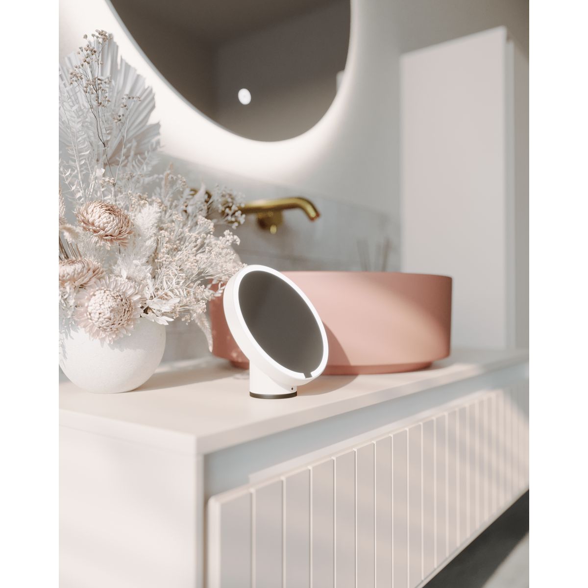 Mirage Portable Magnifier LED Mirror, Matte White