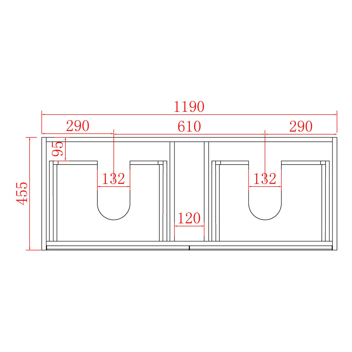 Bayside 1200mm Double Basin Wall Hung Vanity Cabinet Matte Black