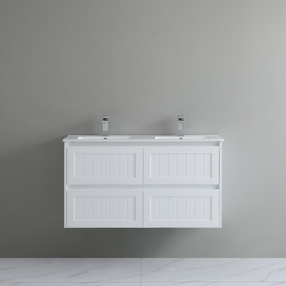 Bayside 1200mm Double Basin Wall Hung Vanity Cabinet Matte White