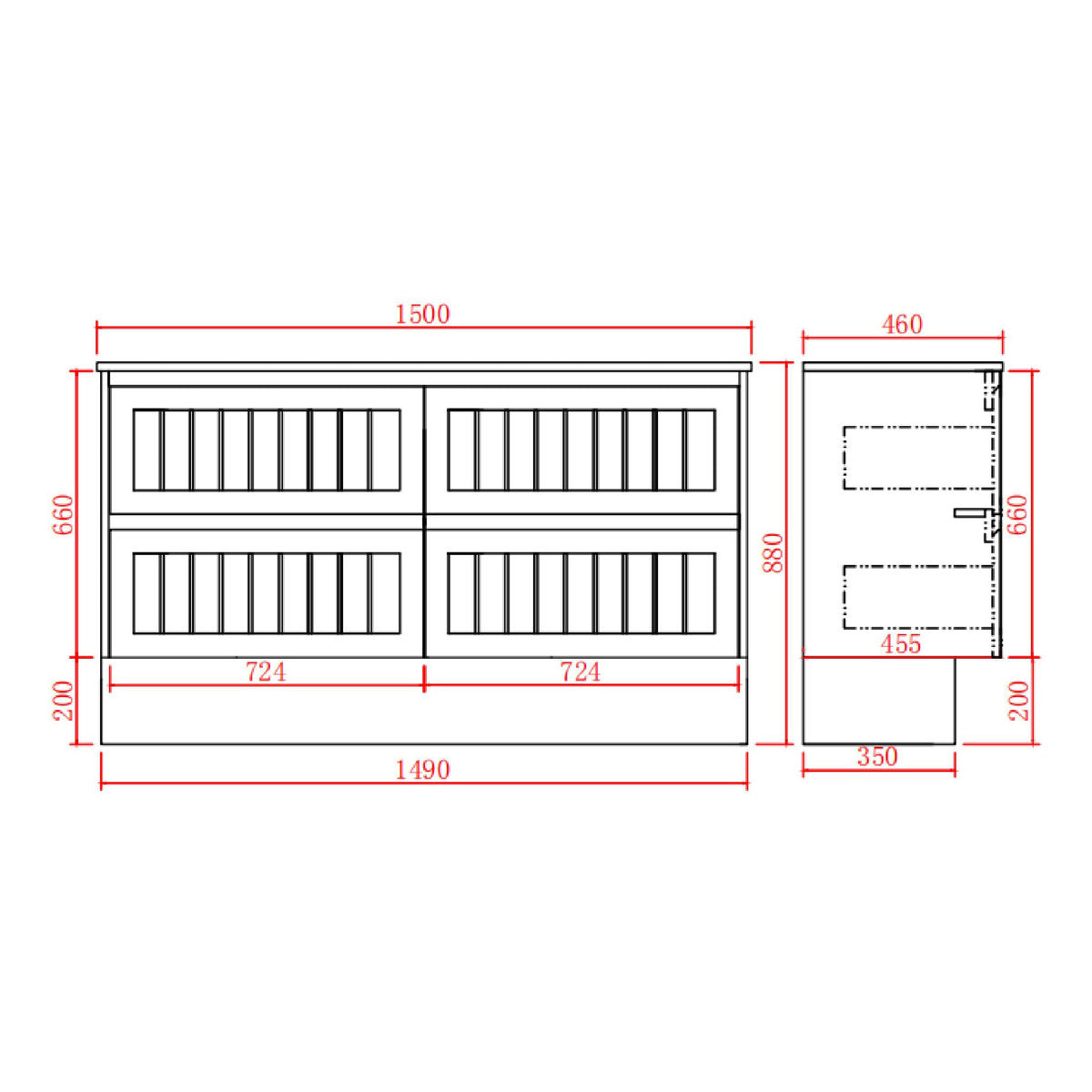 Bayside 1500mm Double Basin Wall Hung Vanity Cabinet Matte White
