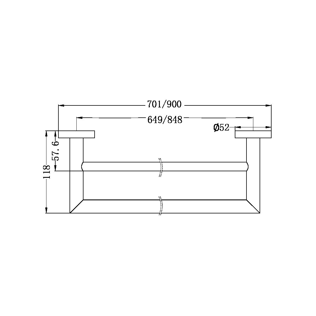 Dolce Double Towel Rail 700mm Chrome