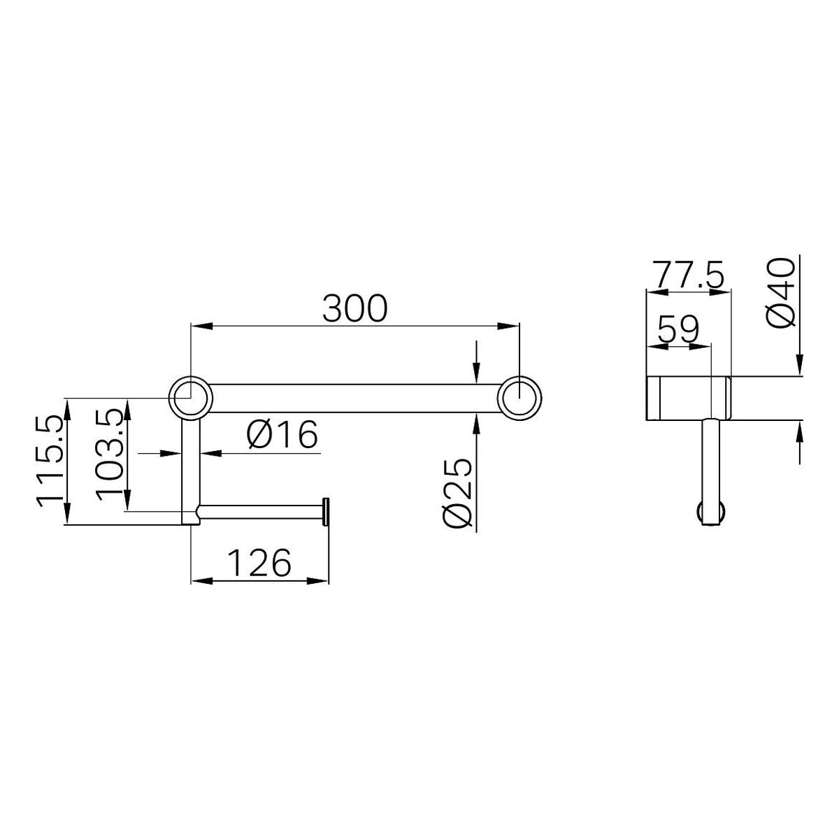 Nero Mecca Care 25mm Toilet Roll Rail 300mm Brushed Nickel