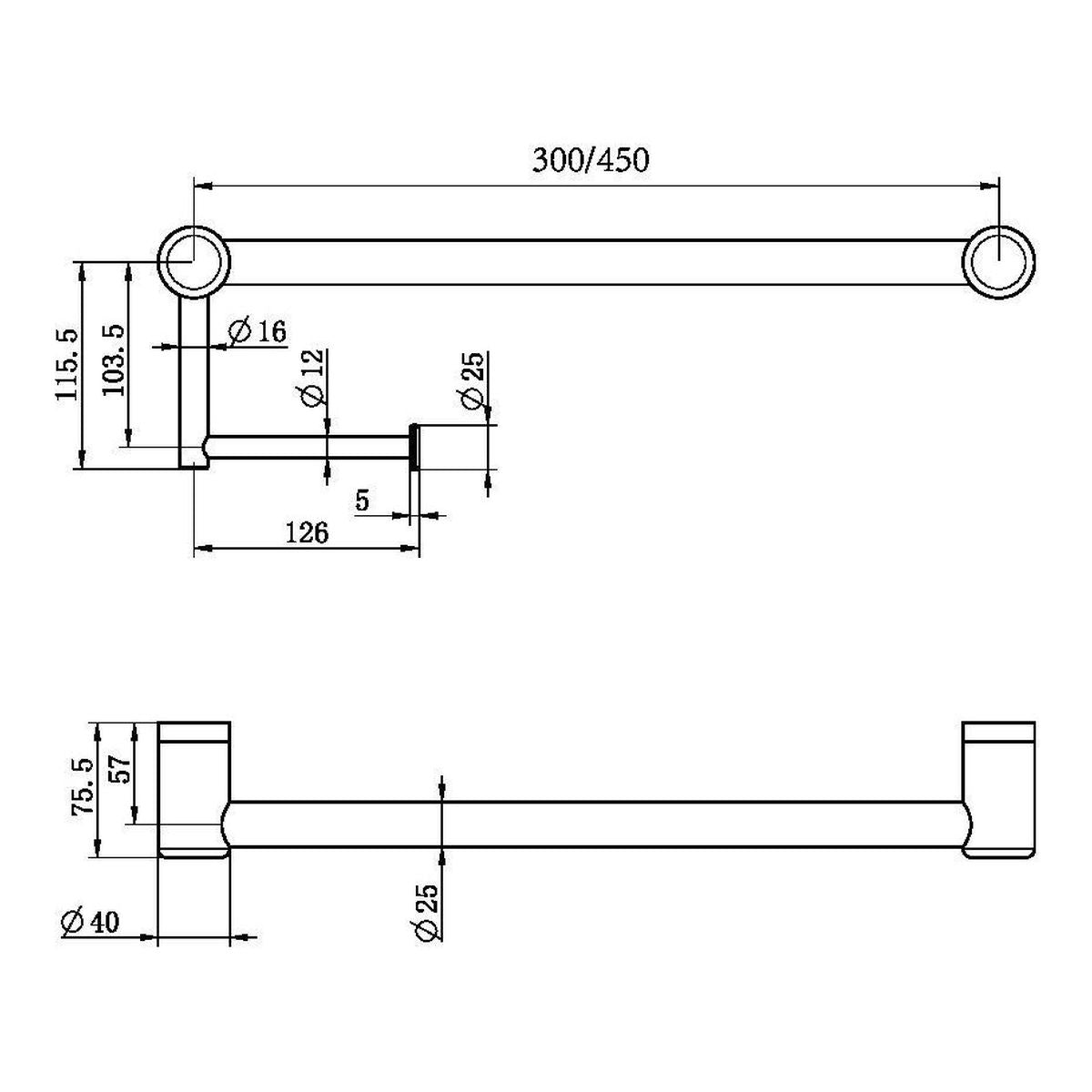 Nero Mecca Care 25mm Toilet Roll Rail 450mm Brushed Nickel
