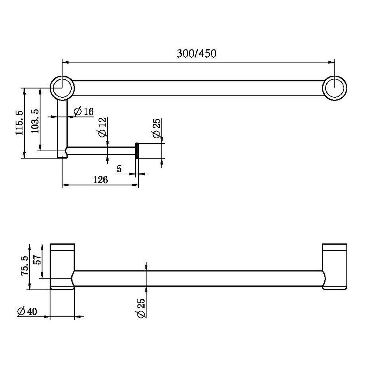 Nero Mecca Care 25mm Toilet Roll Rail 450mm Brushed Bronze