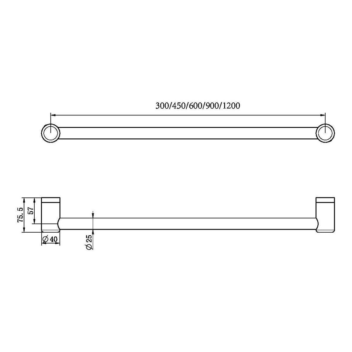 Nero Mecca Care 25mm Grab Rail 450mm Brushed Bronze