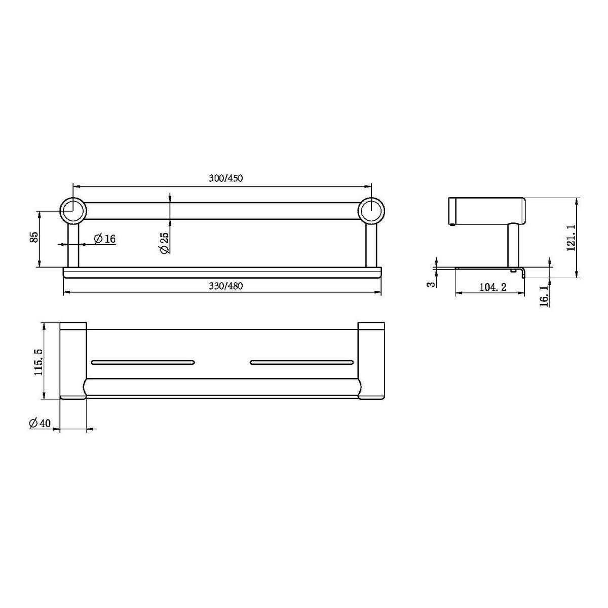 Nero Mecca Care 25mm Grab Rail With Shelf 300mm - Brushed Nickel