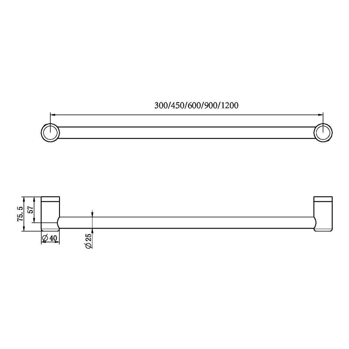 Nero Mecca Care 25mm Grab Rail 450mm Chrome