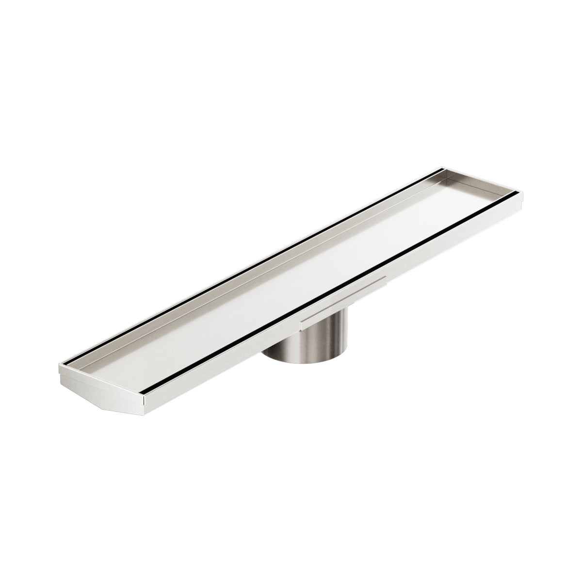 Tile Insert V Channel 600x106mm Floor Grate 90mm Outlet Brushed Nickel