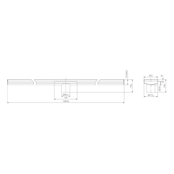 Tile Insert V Channel 1200x82mm Floor Grate 50mm Outlet Brushed Nickel