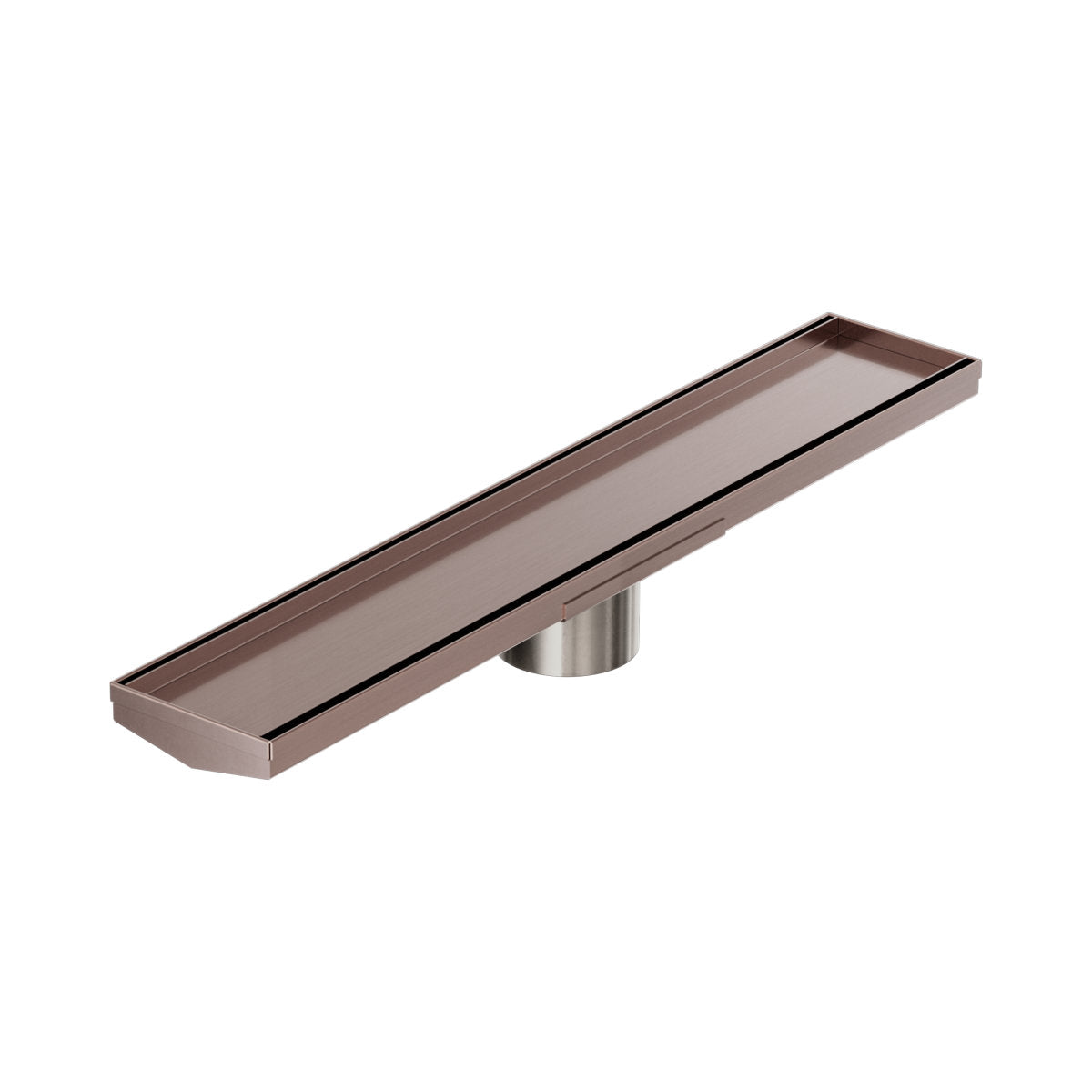 Tile Insert V Channel 600x106mm Floor Grate 80mm Outlet Brushed Bronze