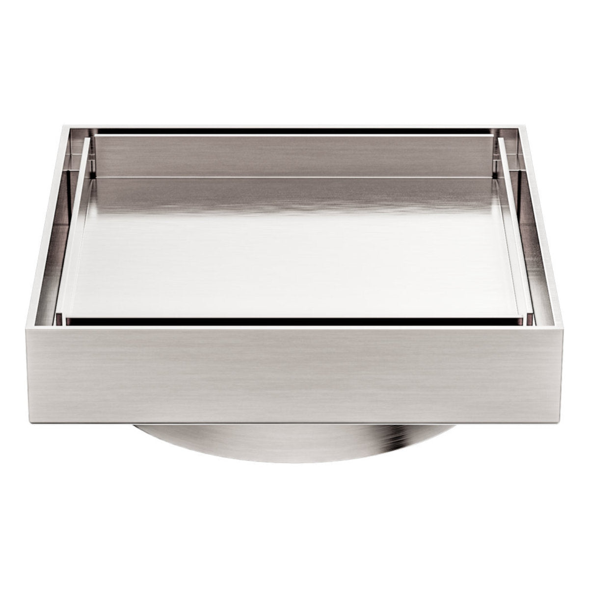 Nero 130mm Square Tile Insert Floor Waste 100mm Outlet, Brushed Nickel
