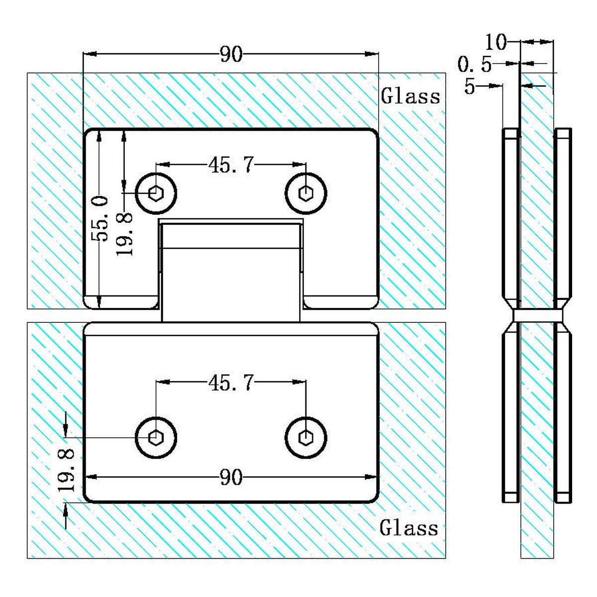 Nero 180 Degree Glass To Glass Shower Hinge 10mm Glass - Chrome