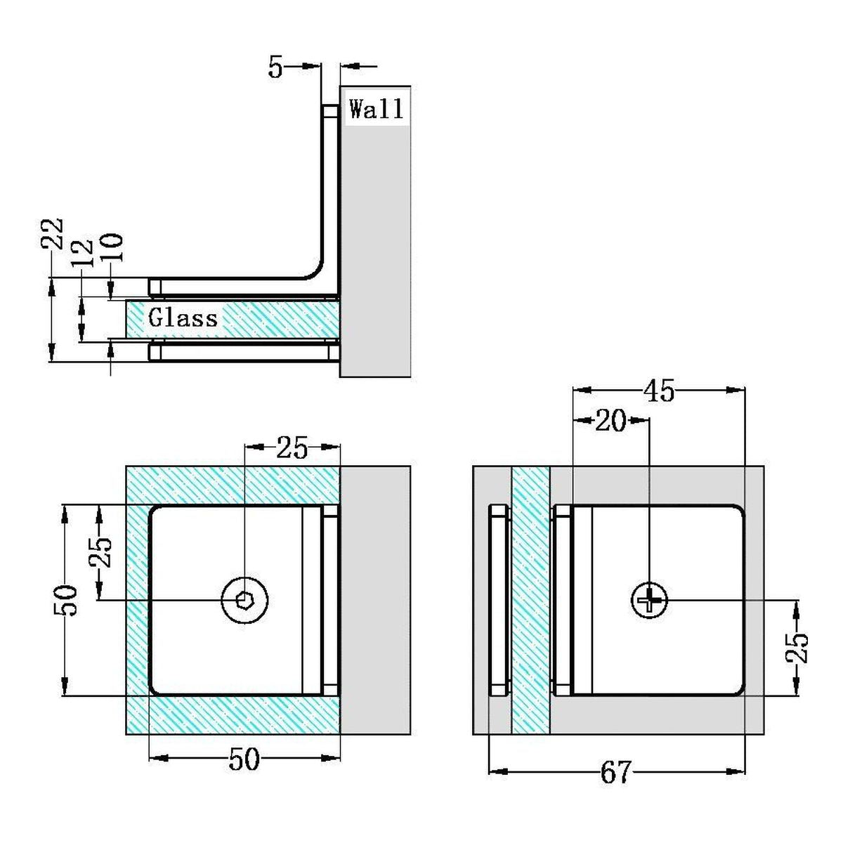 Nero 90 Degree Glass To Wall Bracket 10mm Glass Brushed Gold