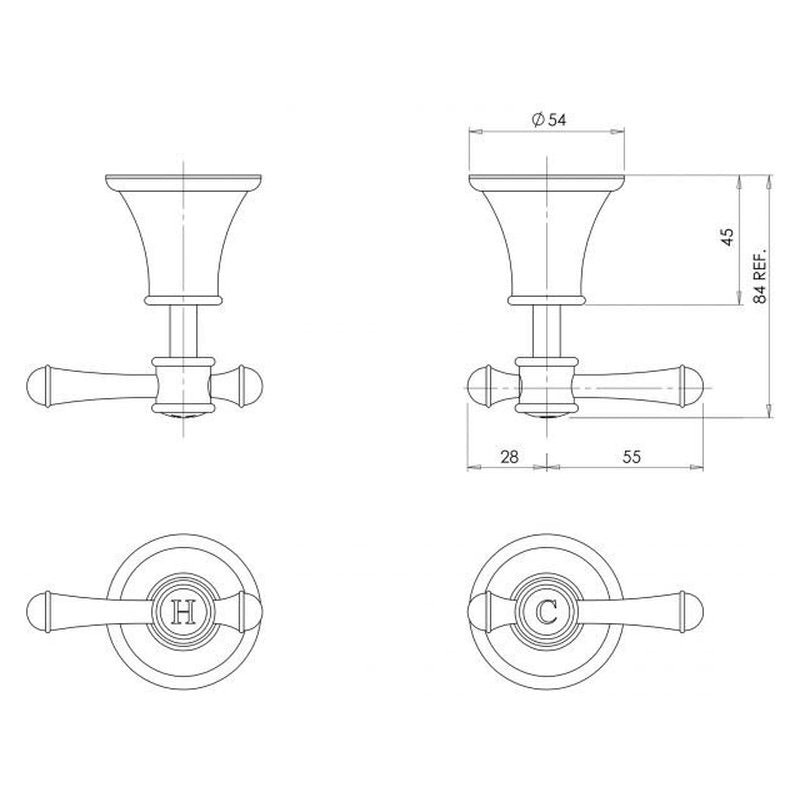 Phoenix Nostalgia Lever Wall Top Assemblies, Chrome, Lead Free