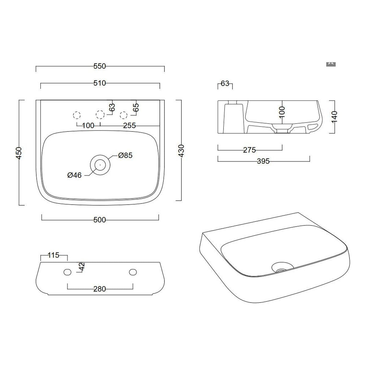 Studio Bagno Nur 55 Bench/Wall Basin - 1 Taphole, Gloss White