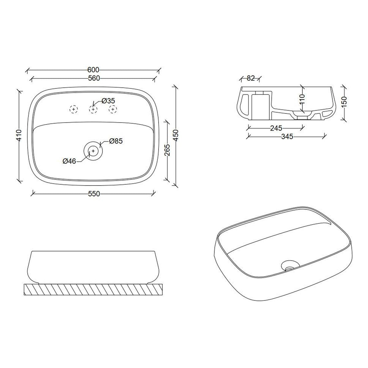Studio Bagno Nur 60X Bench Basin - 1 Taphole