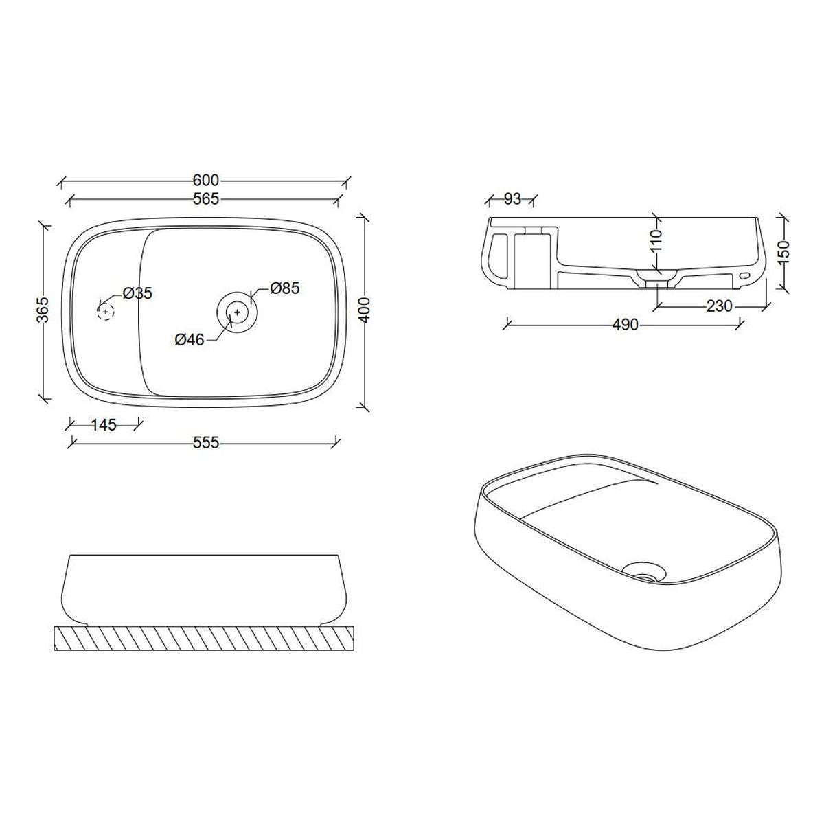 Studio Bagno Nur 60X Plan Bench Basin - 1 Taphole