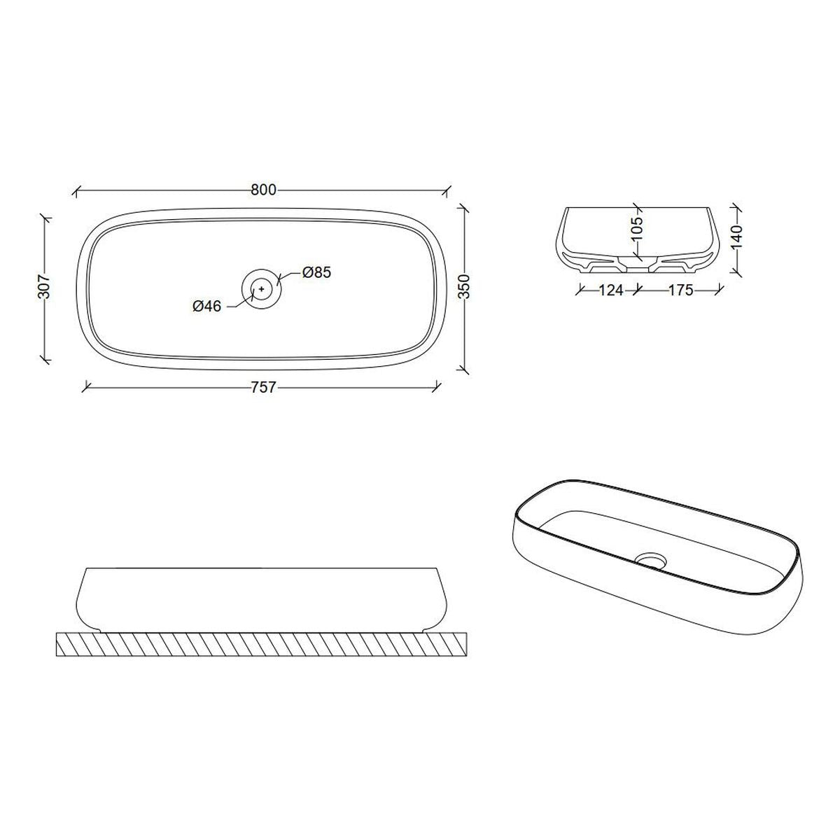 Studio Bagno Nur 80 Bench Basin - Gloss White