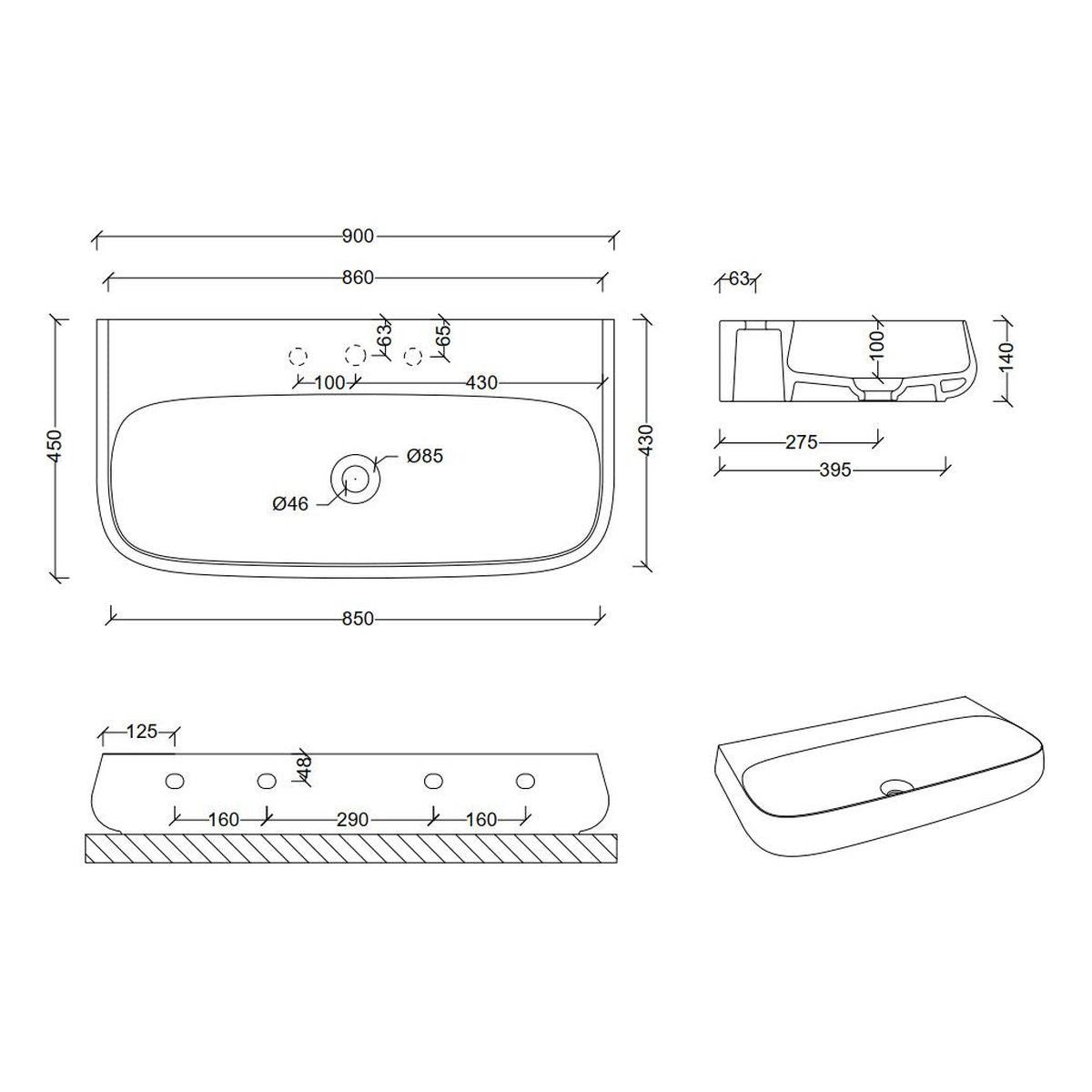 Studio Bagno Nur 90 Bench/Wall Basin - No Taphole