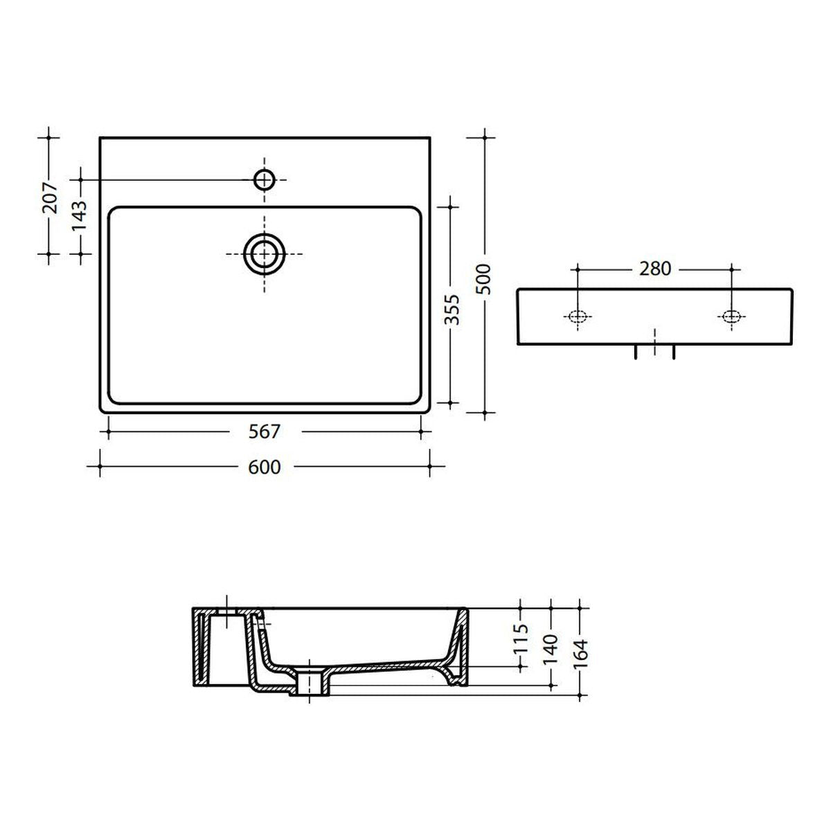 Studio Bagno Prossimo 60 Bench Basin - 1 Taphole