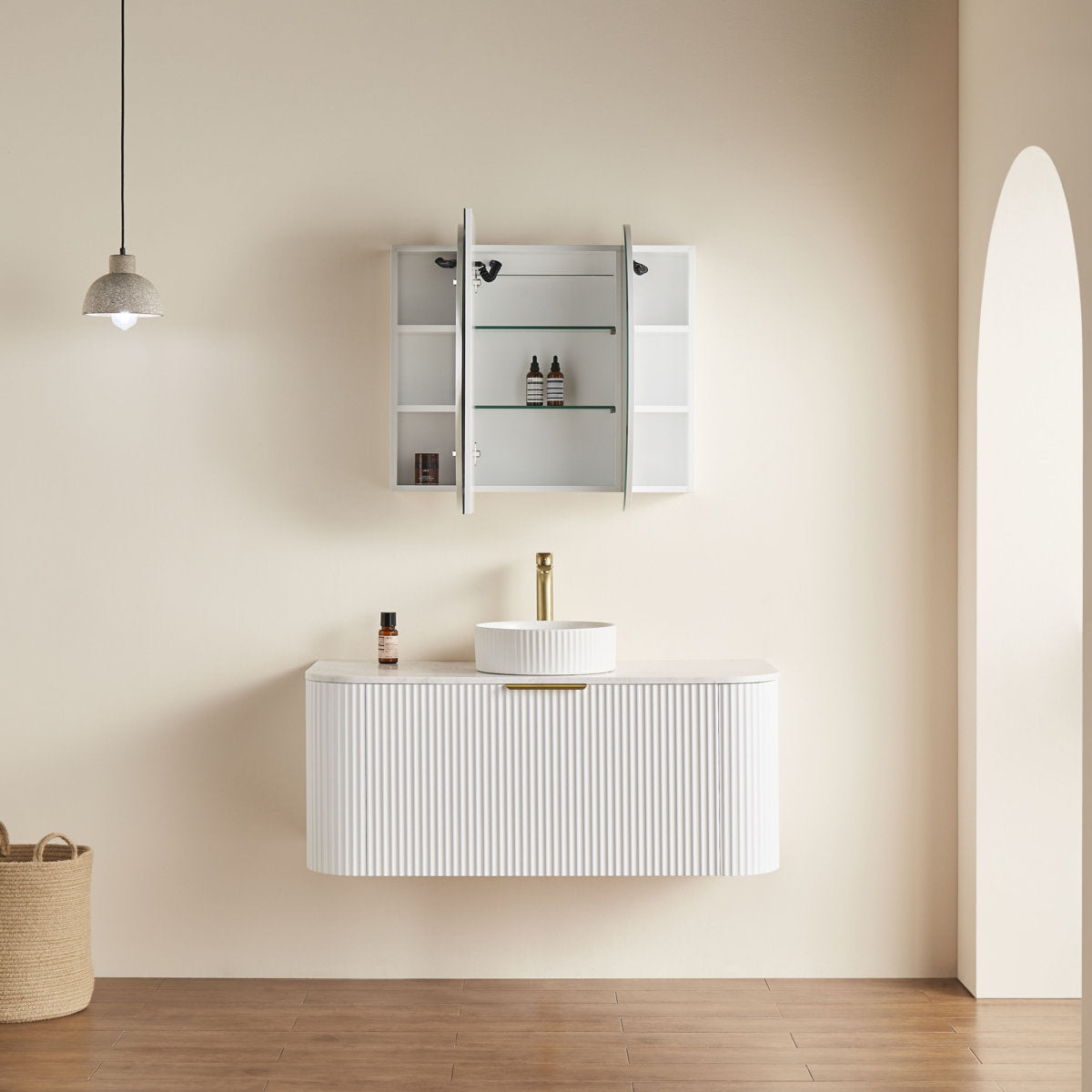 Oval LED Shaving Cabinet, Matte White 1200mm x 750mm