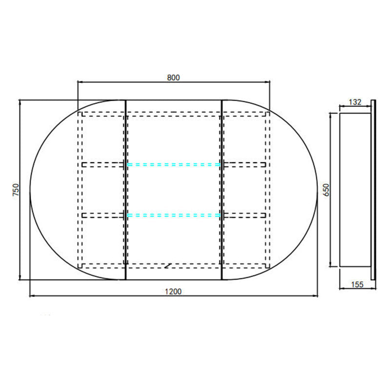 Oval LED Shaving Cabinet, Matte White 1200mm x 750mm