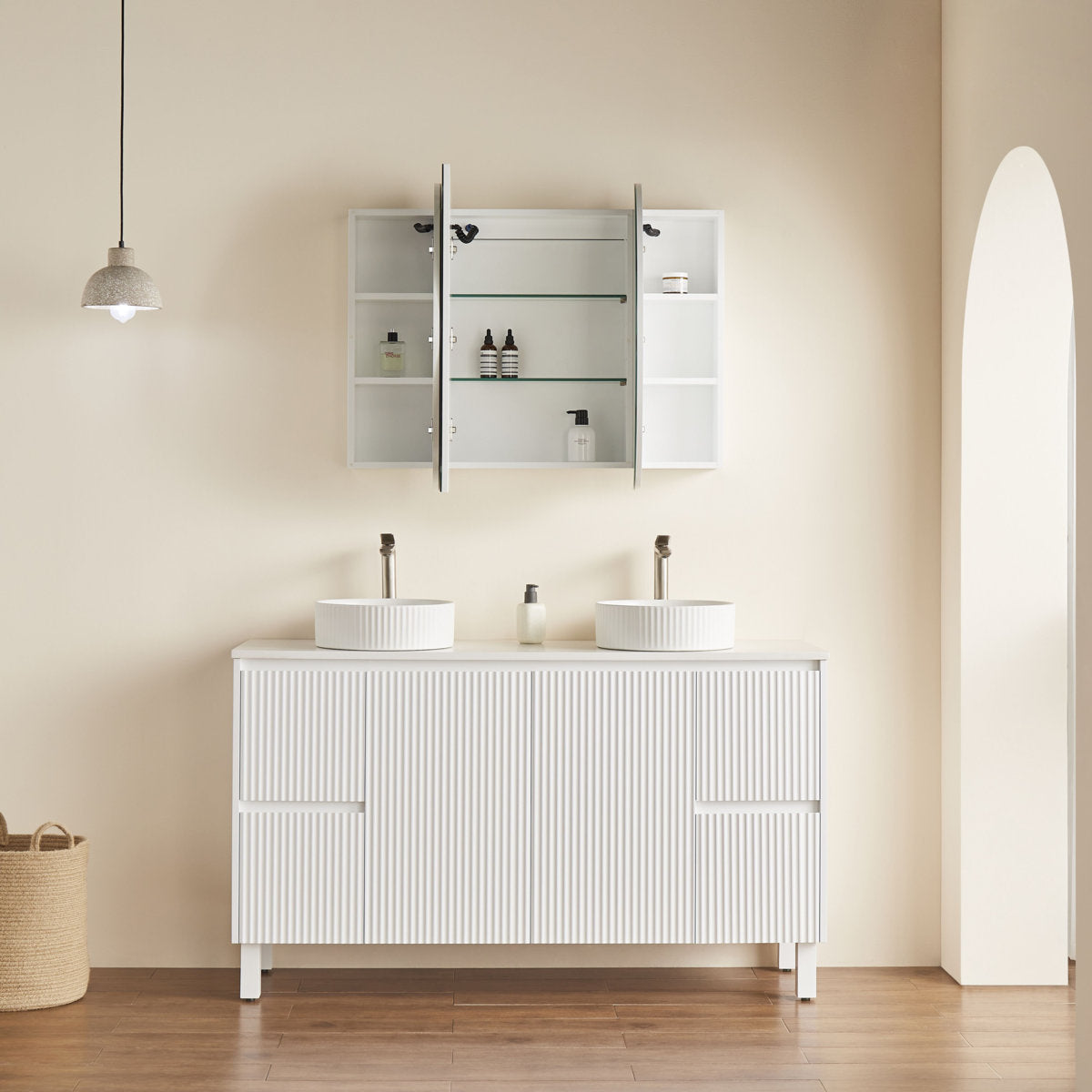 Oval LED Shaving Cabinet, Matte White 1500mm x 800mm