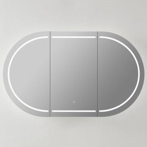 Oval LED Shaving Cabinet, Matte White 1500mm x 800mm