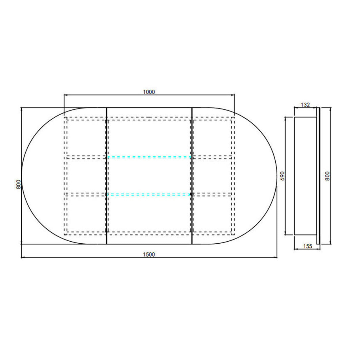 Oval LED Shaving Cabinet, Matte White 1500mm x 800mm