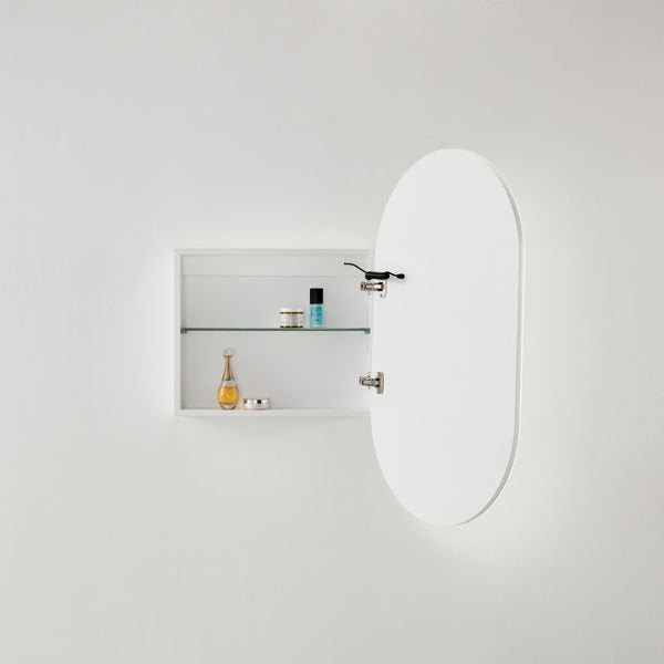 Oval LED Shaving Cabinet, Matte White 450mm x 900mm