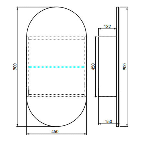 Oval LED Shaving Cabinet, Matte White 450mm x 900mm