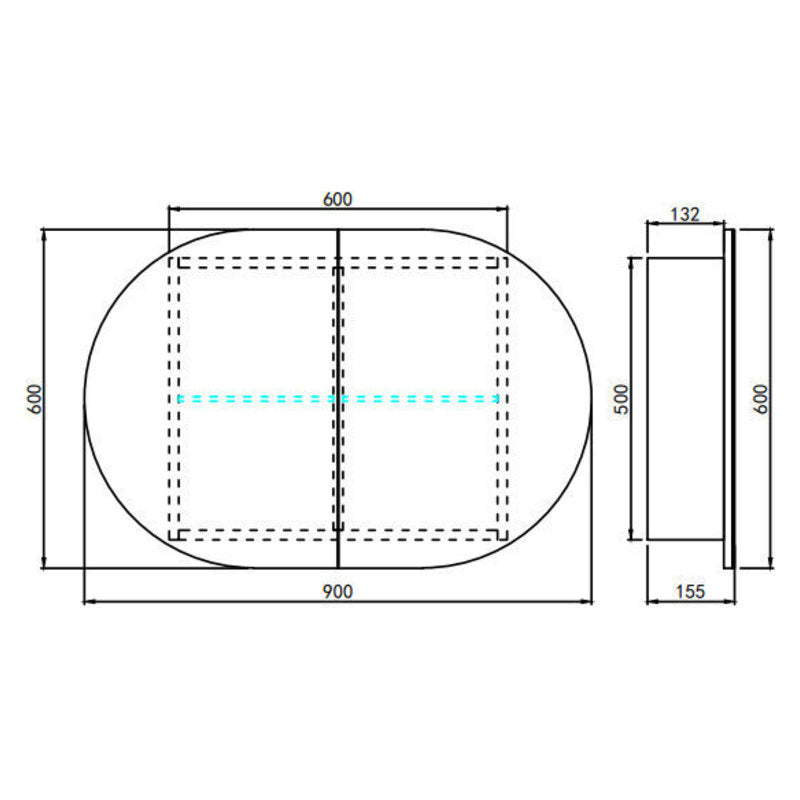 Oval LED Shaving Cabinet, Matte White 900mm x 600mm