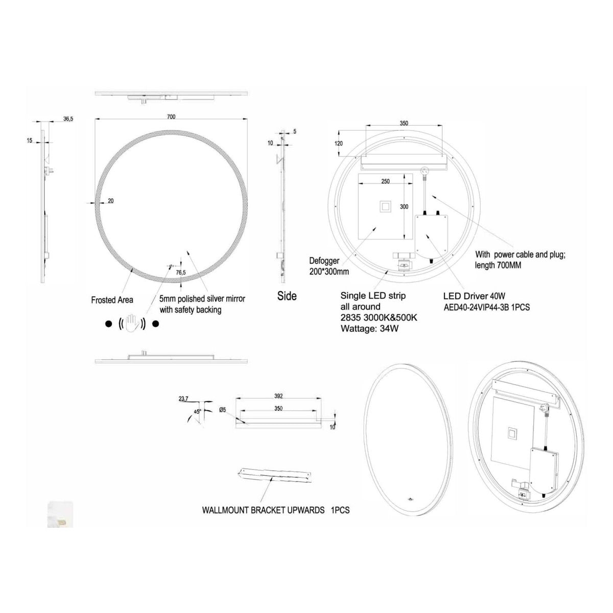 Round LED Mirror 700 x 700mm