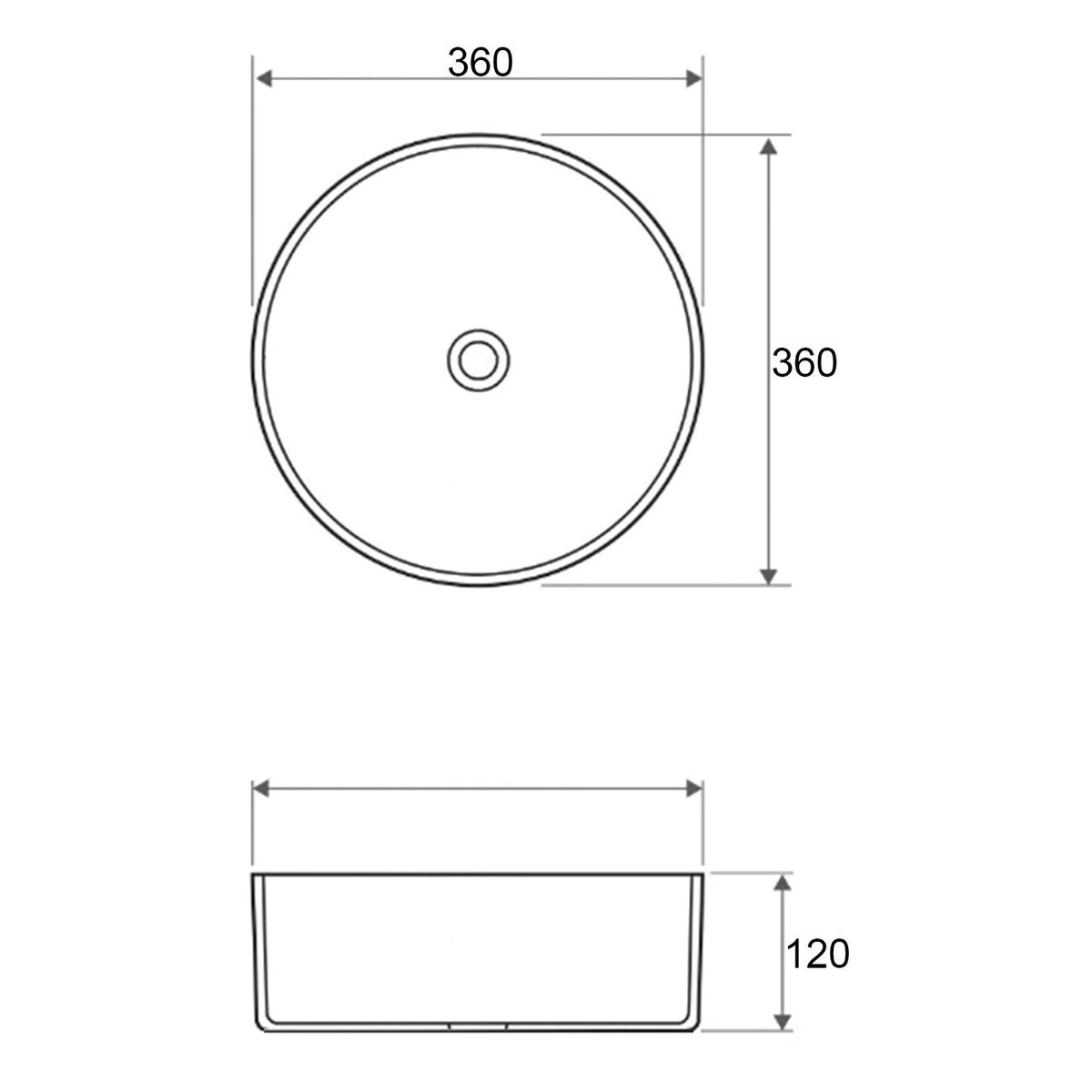 Otti Radius Round 360x360x115 Gun Metal Basin